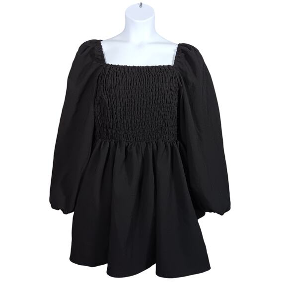 H&M Dresses & Skirts - H&M Wednesday Goth Dress Size 16 Shirred Bodice Balloon Sleeves Square Neckline